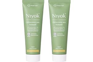 ‎NIYOK NIYOK Zahncreme Kokosöl + Pfefferminze & Zitrone (2x75ml), natürlichen Wirkstoffkombination aus Kokosöl und erfrischenden Extrakten, Bio Zahnpasta, Vegan, Fluoridfrei, Naturkosmetik