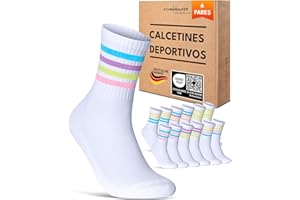 sockenkauf24 Calcetines Deportivos Mujer Tenis Performance Crew Socks 6 Pares Acolchados Transpirables Estilo Retro