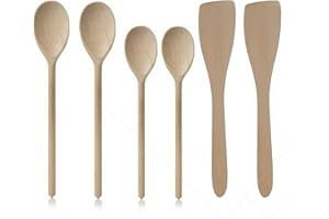 TRADECO DIRECT 6 PC Set Wooden Spoons & SPATULAS 2 X 12 & 2 X 10 Spoons & 2 x 12 SPATULAS