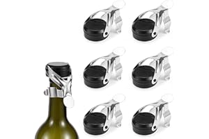 AUROAY 6 Tappi per Bottiglie Vino Spumante Bollicine,Tappi in Acciaio Inossidabile Professionale da Vino,Tappi Ermetici Riutilizzabili per Sigillare Bottiglie di Vini Frizzanti Champagne Prosecco