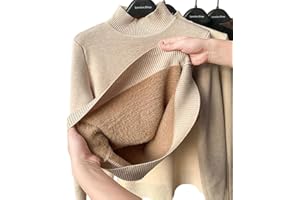 TOBILE Pull d'hiver chaud en tricot polaire avec doublure en fausse laine et col roulé pour femme