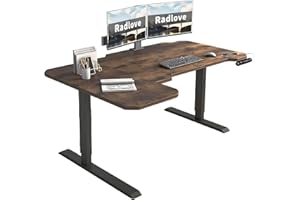 Radlove Duże biurko komputerowe z elektryczną regulacją wysokości, w kształcie litery L z narożnikiem do kontrolera pamięci, nowoczesne miejsce pracy ze splice Board, czarna rama + rustykalny brązowy