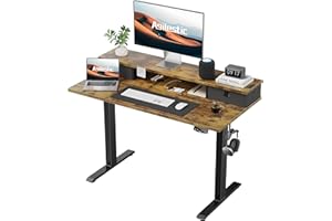 Agilestic Elektrycznie regulowane biurko do komputera z 2 szufladami, 100 x 60 cm, stabilne, z regulacją wysokości, ergonomiczne biurko do pracy na stojąco i siedząco, brązowe