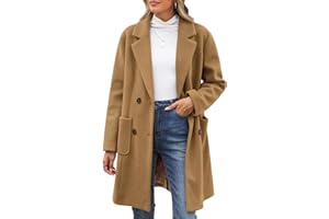 CMTOP Long Manteau Femme Hiver Manteaus En Laine À Double Boutonnage Veste À Revers Trench-Coat Epaissie Chic et Élégant Blazer Nizi Coupe-Vent Couleur Unie Classique