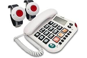 G-TELWARE MAXCOM KXT481SOS 2023-2024er Modell Haus Notruf Seniorentelefon mit Funk-SOS-Sender, Festnetztelefon - 2 Armbandsender, Carbonschwarz, Standard