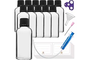 HandsUnity 50ml-12pz di Flacone Contagocce - Piccola Bottiglia di Vetro Chiaro Set di Vetro da Farmacia con Tappo Nero Contagocce in Vetro Trasparente Set compresi 30 Accessori ausiliari