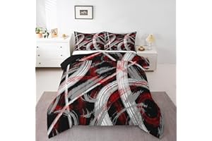 Loussiesd Kinder Rot Schwarz Bettdecke 155x220cm, Geometrischer Kreis Steppbett Jungen Mädchen Modern Art Steppbett Swirls SteppdeckeKinderĎMicrofiberSteppbett Weich