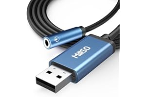 MillSO USB to 3.5mm Audio Jack Adapter, Sapphire Blue TRRS USB to AUX Audio Jack External Stereo Sound Card for Headphone, Speaker, Mac, PS4, PC, Laptop, Desktops - 3 Feet