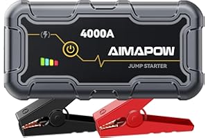 Booster Batterie Voiture 4000A, Démarreur de Voiture(Jusqu'à 7.0L Essence ou 5.5L Gazole), AIMAPOW Booster de Batterie, 12V Jump Starter avec Pinces de Sûreté Intelligentes, 3 Modes Lampe à LED