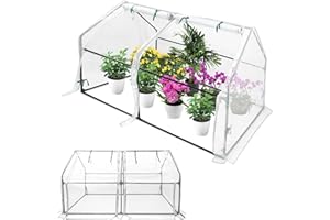 Froadp Invernadero pequeño de fibra de vidrio y estructura de hierro, 180 x 90 x 90 cm, con 2 puertas enrollables para jardines, balcones, terrazas, patios traseros (funda de malla blanca)