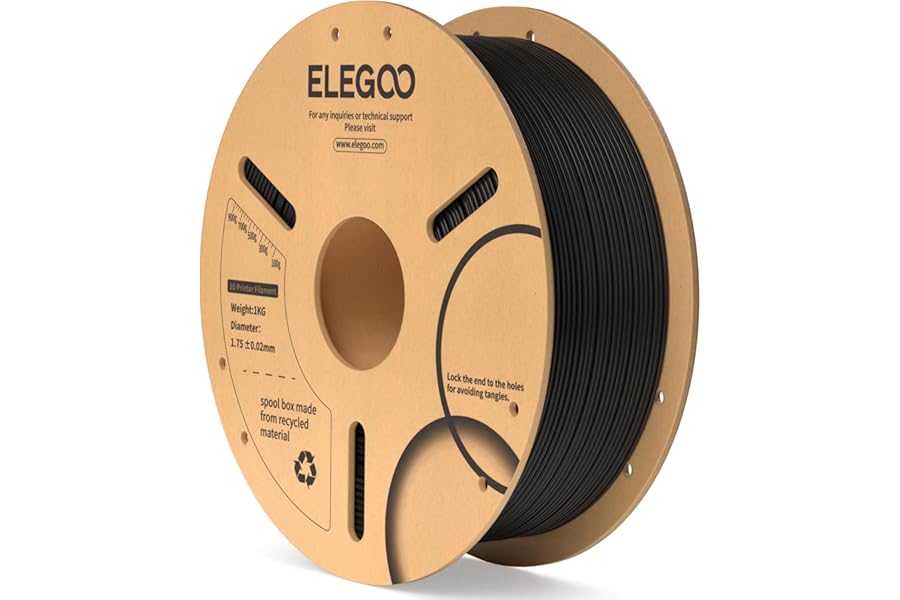 ELEGOO PLA Filament 1.75mm Black 1KG, 3D Filament Dimensional Accuracy +/- 0.02mm, 1kg Cardboard Spool(2.2lbs) 3D Printing Filament Fits for Most FDM 3D Printers