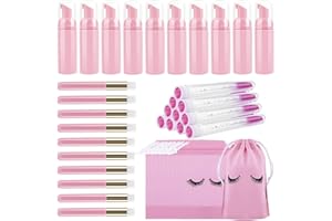 TCJJ Eyelash Shampoo Bottle Brush Set, Includes 10 Eyelash Brushes, 10 Eyelash Brush Tubes, 10 Eyelash Shampoo Foam Dispenser Bottle, 10 Pieces Eyelash Aftercare Bag