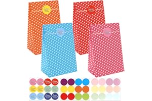 Mkitnvy Sacchetti di carta per feste, 20 sacchetti colorati di carta kraft per caramelle con 36 adesivi per confezionare regali, per Matrimoni, Natalizi Feste, Halloween, compleanno bambini (Colore)