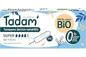 TADAM' - Tampons Dermo-Sensitifs - Flux Super - 100% Coton Bio - Sans substances toxiques - Non blanchi au chlore - Ecolabellisé - 16 unités