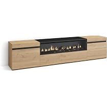 Meuble TV Avec Cheminée Électrique LED Style Moderne - Banc Télé Rangement 310x50x37 Cm - Chêne Et Noir