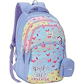 Genie Pixie School Backpack for Girls |17 In-27 Ltr with Three Compartments, Side Pockets and Light Weight with Padded Should