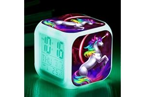 RAILONCH Budzik z jednorożcem dla dziewczynek, cyfrowy budzik z diodami LED, podświetlany prezent na dzień dziecka, dla dzieci, chłopców i dziewczynek (004)