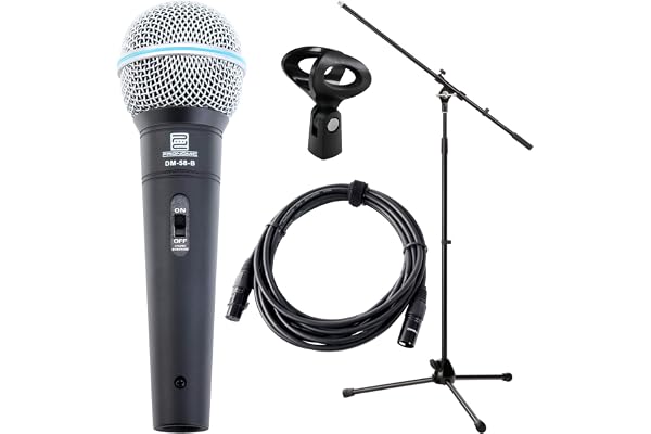 Pronomic DM-58-B Microphone Vocal Starter Set - Micro Dynamique - Câble XLR de 5 m - Pied Micro avec Perche - Pince - Noir