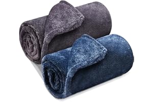Honsaifau Dog Blanket Washable for Puppy: Fluffy Soft Small Pet Throw for Cat Puppy Kitten Dogs - 50x70cm 2 Packs Pet Blankets for Sofa Bed Car Indoor - Purple and Blue
