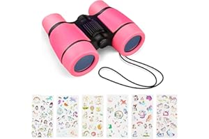 SYYLQYR 7Pcs Pink Binoculars Small Binoculars Outdoor with Lanyard, Binocular Pink Outdoor Accessories Binocular Gifts with Cute Stickers for Travel Sports Outside Suitable for Aged 15 and above