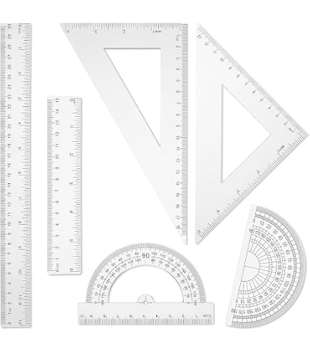 RODMAIE Architecten Liniaal Set - 4 Stuks - Metaal - Gradenboog & Driehoeken - Voor Technisch Tekenen - Zwart