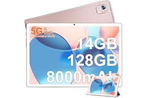 FACETEL Tablette Android Tablette 10 Pouces Tablette 128Go ROM(TF/1To) Octa-Core 2.0GHz丨5G WiFi + Bluetooth 5.0丨GMS Certified丨5MP+8MP | 8000mAh | 1280 * 800 FHD | Tablette Tactile avec étui-Or