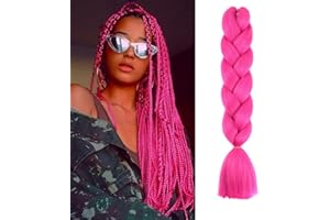 MORI KAMEI Woven hair extensions, fashion synthetic fiber monochrome woven big braid girls DIY wig role-playing (rose red)
