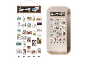 BOPOREA Portafotos Multiples Pared, 15.7 * 40.4inch Fotos Pared Decoracion con 30 Pinzas de Madera Marcos de Fotos Multiples Home Decor para Dormitorio en Casa, Decoración de Pared, Viajes, Aniversario