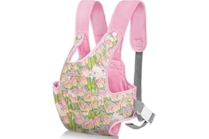 Aolso Baby Doll Carrier, Doll Carrier Soft Cotton, Front and Back Carrying with Adjustable Straps for Baby, 14" to 18" Doll Carrier Seat for Baby Born, Carrier Doll Accessories for Kids (Pink-Flower)
