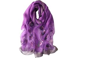 Anvevkn Women's Silk Embroidered Scarf Lightweight Shawls and Wraps for Weddings Fashion Elegant Pashmina Shawl Embroidered Scarves