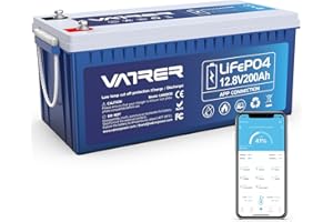 VATRER POWER 12V 200Ah Batteria Litio APP Bluetooth LiFePO4 con 200A BMS 2560W Batteria Ricaricabile 5000+ Cicli Profondi Perfetta per RV, Camper, Off-grid, Solare