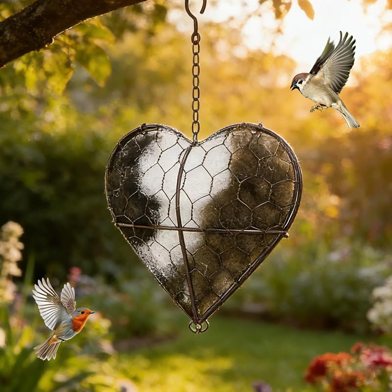 Nachfüllbares Vogelhaus Nistkasten, Handgefertigtes Alpaka-Faser-Vogel-Nistherz, Handgefertigtes Vogelnest in Herzform aus Alpakafaser, Vogelnester Materialhalter, für Balkon, Garten, Terrasse