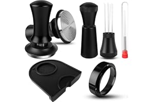 Aofesel Lot de tampons à café 51 mm, régulateur de pression, outil WDT, bague de dosage 51 mm, tapis de tamper, tampon à café en acier inoxydable 304 avec réglage de l'échelle pour barista, noir