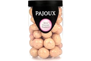 Pajoux White Chocolate Raspberry (Large) 215g | White Chocolate Covered Fruit - Raspberry Chocolate - Raspberry Fruit - Palm Oil Free - Chocolate in a Gift Jar