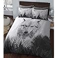 Sleepdown Duvet Cover Set - Multi Colour - Wolf Panel Animal Winter – Luxury Reversible Quilt Cover Easy Care Bed Linen Soft Cosy Bedding Sets Pillowcase - Single (135cm x 220cm)