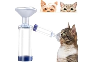 OXFUZZ Cámara Transparente para Gatos y Perros, Sistema de Entrega de medicamentos Veterinarios con Detalles Azules,Espaciador de inhalador de Mano para Mascotas con máscara,