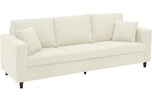 HOMCOM Canapé 3 Places en Velours Côtelé Moderne 225 cm Assise Large Crème