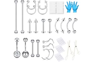 AVYRING 46 st piercingkit för näsa septum magknapp ögonbryn läpp tunga öra brosk tragus helix piercing med smycken, 13 G 15 G 18 G rostfritt stål piercingverktyg och tillbehör