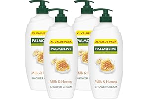 Palmolive Naturals Milk & Honey Shower Gel Cream 4x750ml, vitamin E body wash to nourish skin, leaves skin feeling soft, with plant-based almond milk, ingredients of 95% natural origin*