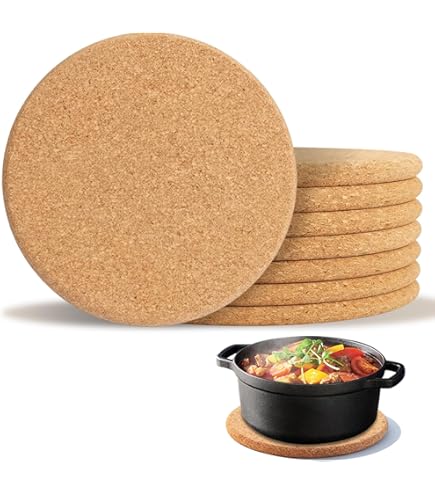 wortek Onderzetters van kurk, 19 cm diameter, 8-delige set kurkonderzetters, rechthoekig, voor potten, ovenschaal, raclette, onderzetter, hittebestendige onderlegger, pannenonderzetter