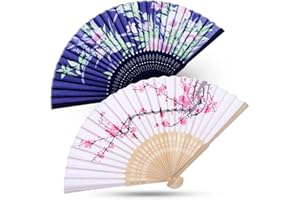 Faburo 2pcs Hand Held Silk Folding Fans