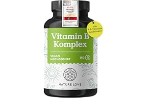‎NATURE LOVE NATURE LOVE® Vitamin B Komplex – Hochdosiert: Mit 500 µg Vitamin B12 – 180 Kapseln (6 Monate) – alle 8 B-Vitamine (B1, B2, B3, B5, B6, B7, B9, B12) – vegan, laborgeprüft und in Deutschland produziert