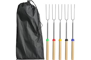 KTXABY 5PCS Marshmallow Toasting Forks,Extendable Stainless Steel Barbecue Forks 31CM to 81CM,Marshmallow Roasting Sticks for Barbecue Bonfire Party,BBQ Campfire Party.