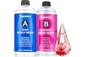 Teexpert Epoxy Resin Crystal Clear Kit- 64oz Epoxy Resin Clear Crystal Coating and Casting Art Resin Kit, 1:1 Epoxy Resin and Hardener for Jewelry Making Craft Wood Coaster Tray