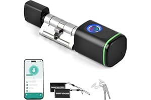 REBONIQUE Türschloss Fingerabdruck, Elektronisches Türschloss Haustür mit Fingerprint, App, RFID-Karten & Schlüssel, Wasserdichtes Fingerabdruck Schloss, EU-Standardzylinder für Türen von 60mm