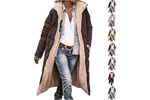 HOOUDO Winter Coats for Women UK Warm Fleece Lined Overcoat Outerwear Full Zip Hooded Long Jackets Ladies Long Sleeve Down Jacket Longline Padded Puffer Coat Cardigans Quilted Raincoat Hoodies