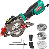 Circular Saw, HYCHIKA 750W 3500RPM Mini Circular Saw with 6 Blades(115 & 125mm), Laser Guide, Scale Ruler, Cutting Depth 48mm