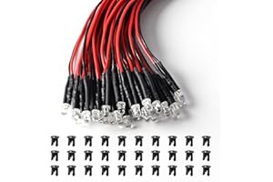 Lyeteung 30 Pièces 3mm 12V Diode LED Pré-Câblée Lumière, Rouge, 20cm Diodes Électroluminescentes Pré-Câblé + 30 Pièces 3mm Plastique Support LED