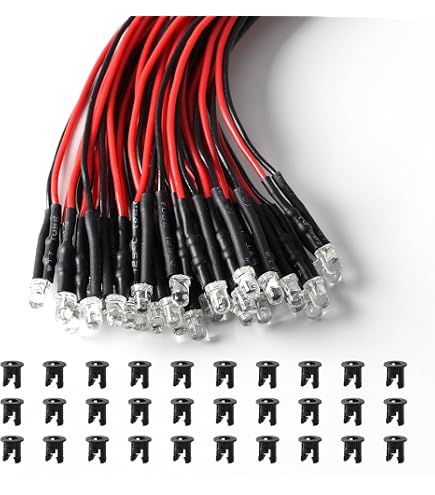Produktbild von 65er-Pack 12V Vorverdrahtete Gelbe LEDs 5mm Mit 20cm Kabel + 65 Montageringe – Perfekt Für Modellbau Und DIY