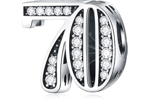 CRISNATA 5,10 to 50 52 55 56 60 65 70 75 80 Birthday Charms fit European Anniversary Bracelets, 925 Sterling Silver Number Charms with Clear CZ Stones, Gifts for Family/Lover/Friends